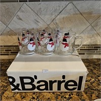 Crate & Barrel Snowman Glass Mugs