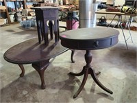 3 wooden tables, one needs repaired