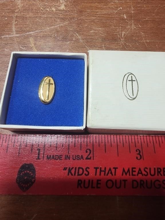 10k Gold Cross Pin in original box