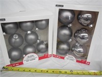 (2) Glass Ornament Packs 8 & 6 ct, Gray/Silver