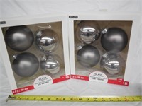 (2) 4-Pack Glass Christmas Ornaments Gray/Silver