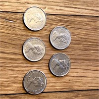 (5) Canada 10 Cent Coins