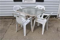 Glass Top Patio Table W/ Chairs