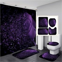 Rose Shower Curtain Set  Purple  4PCS