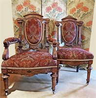 Fantastic Inlaid Eastlake Victorian Pair Chairs hi