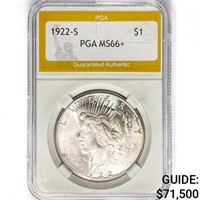 1922-S Silver Peace Dollar PGA MS66+