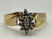 10K Yellow Gold Antique Diamond Cluster Ring