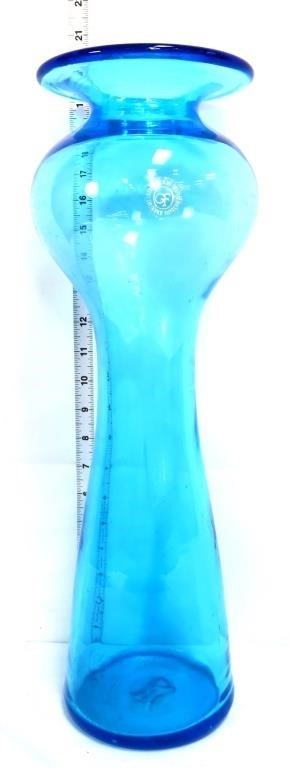 19in blue glass greenwich flint craft vase