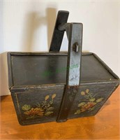 Antique hand painted wood basket box, key basket,