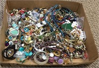 Large tray lot of vintage and costume jewelry.