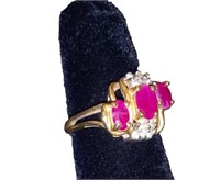 Pink Ruby and Diamond Cluster Cocktail Ring