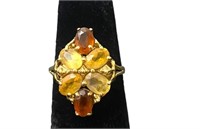 14k Gold Multicolor Gemstone Gold Flower Design Ri