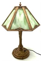 Antique Slag Glass Lamp Painted Gold.