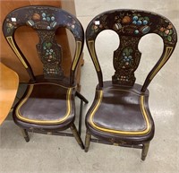 Pair Of Paint Decorated Plank Seat Chairs