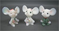 Lot of Three Fenton Satin Decorated Mice Figurines