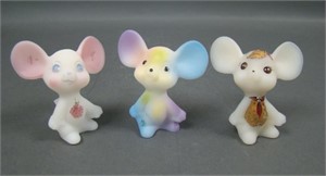 Lot of Three Fenton Decorated  Mice Figurines