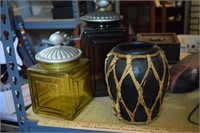 Two Canisters w/ Lids & Vase Decor