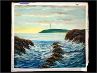 Lighthouse on a Seacoast, Oil on Canvas