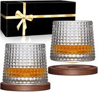 Whiskey Glasses Set of 2  Rotatable Tumbler Crysta