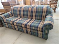 Plaid Blue & Tan 3 Cushion Sofa / Couch