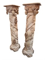 Pair of Carved Wood Columns with Grapes