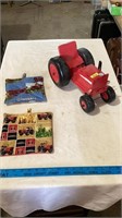 Metal tractor figurine decor, tractor hot pads.