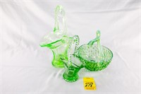 (3) Green Glass Baskets Including (1) Uranium