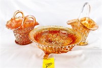 (3) Pieces of Merigold Carnival Glass Including