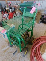 4 wheel garden hose reel w/ hose & rack