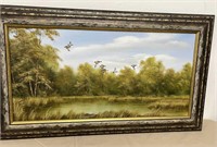 Johanna Obeck Oil on Canvas Ducks on Marshlands