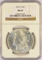 Scarce Certified 1897-O Morgan Dollar.