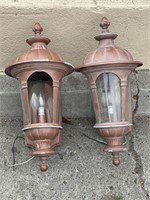 Large vintage metal and glass wall lamps