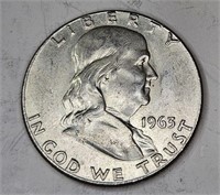 1963 AU BU Franklin Half Dollar