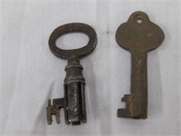 2 Unusual Railroad style keys, 1 brass,1 steel