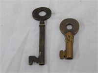 2 Brass railroad keys, one marked 22288