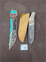 Aboriginal stone/antler knife and wood art piece