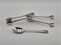 3 STERLING UTENSILS - 2- 4" SUGAR TONGS