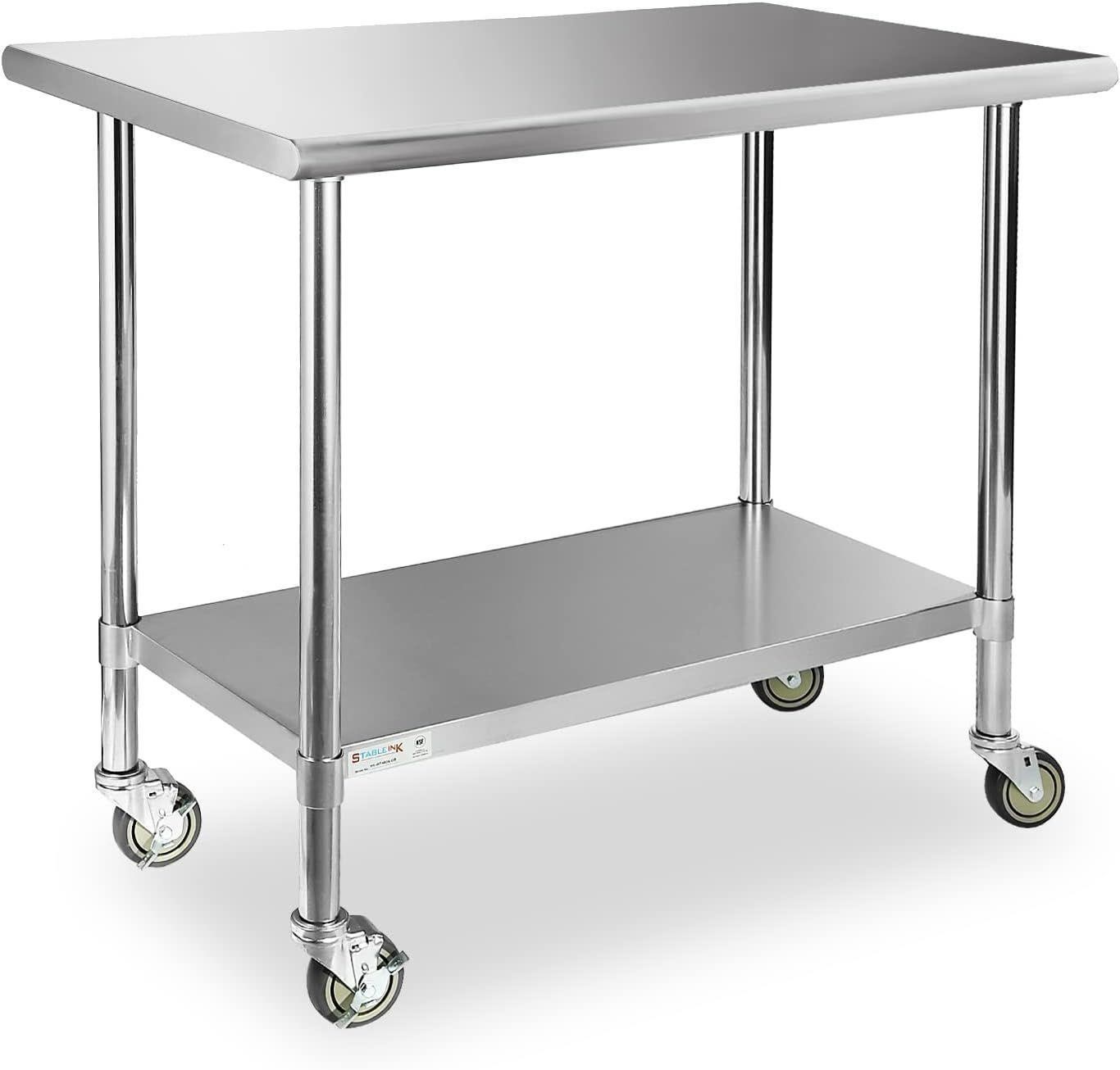 STABLEINK Stainless Steel Table with Caster Wheels