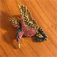 Multi Color Rhinestone Hummingbird Brooch Pin