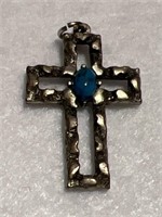 Vintage Silver Tone Cross Set with Stone