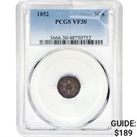 1852 Silver Three Cent PCGS VF30