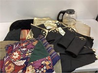 Table Linens, Mats and Coffee pot