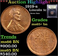 *Highlight* 1919-s Lincoln 1c Graded GEM+ Unc BN