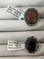 Size 7~ Red Sun Stone & Black Onyx Rings, Metal