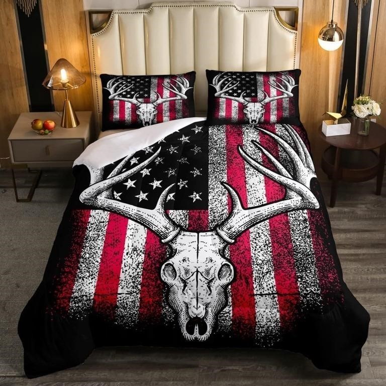 Camo Flag Skull Quilt Set Full SIze