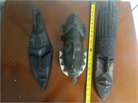 LOT OF THREE WOODEN HAND CRAFTED MASK GHANA