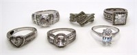 (6) CLEAR GEMSTONE BLING RINGS