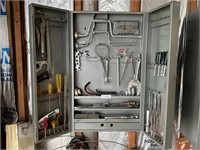 metal wall cabinet & tools