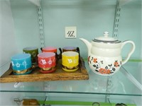 (6) Siesta Ware Coffee Mugs w/ Wood Tray &