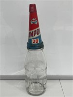 Embossed Ampol Quart Oil Bottle with Tin Top